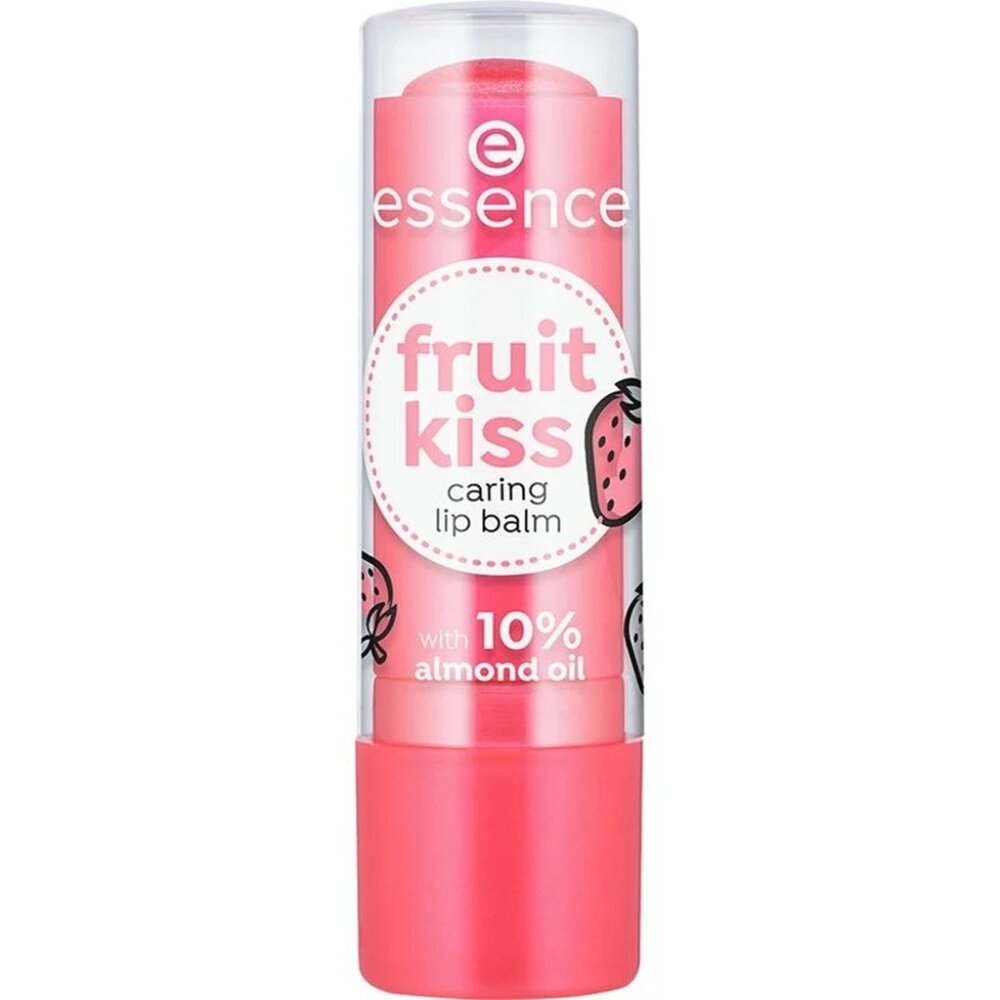 Essence Fruit Kiss Strawberry Pink Tinted Lip Balm w sparkle, 10% Almond Oil New